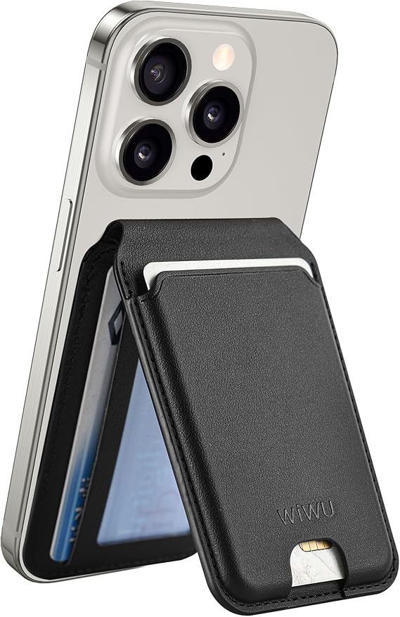 WIWU for MagSafe Wallet 5 Card Holder with Adjustable Stand RFID Blocking Strong Magnetic Ultra Slim Travel Leather Wallet for iPhone 17/16/15/14/13/12 Series Android