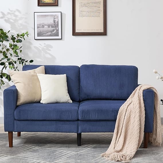 Kingfun 65 Corduroy Loveseat Sofa, Mid Century Modern Couch with Solid Wood Frame for Living Room and Bedroom