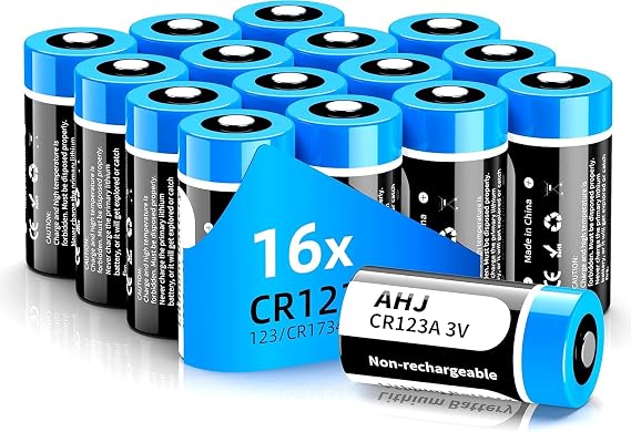 AHJ CR123A 3V Lithium Batteries, 16 Pack 1600mAh Non-Rechargeable