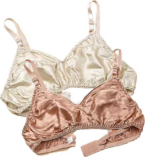 2Pack Ultra-Thin 100% Mulberry Silk Bra Underwear For Women Double Sided Satin Triangle Bralette Soft Cup Daily Bra Top (Color : B, Size : 34/75AB)