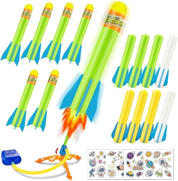 Banvih Toys Rocket Launcher for Kids, with Launch Pad, 6 Foam Air Rockets and 8 Rocket Launcher Refills - Outdoor Toys Games, Birthday Gifts for Toddler Boys Age 3 4 5 6 7 8+ Years Old