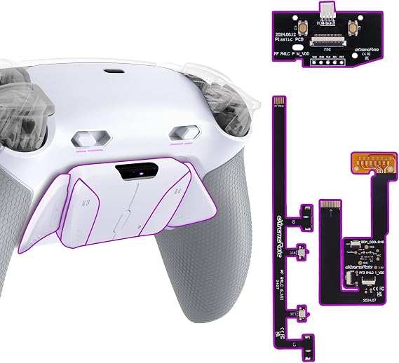 eXtremeRate RISE4 Plus MAX Back Paddles Kit with Clicky Trigger Stops & Rubberized Grip for PS5 Controller BDM-030 040 050, Remappable Back Buttons Kit for PS5 Controller - White Gray - NO Controller