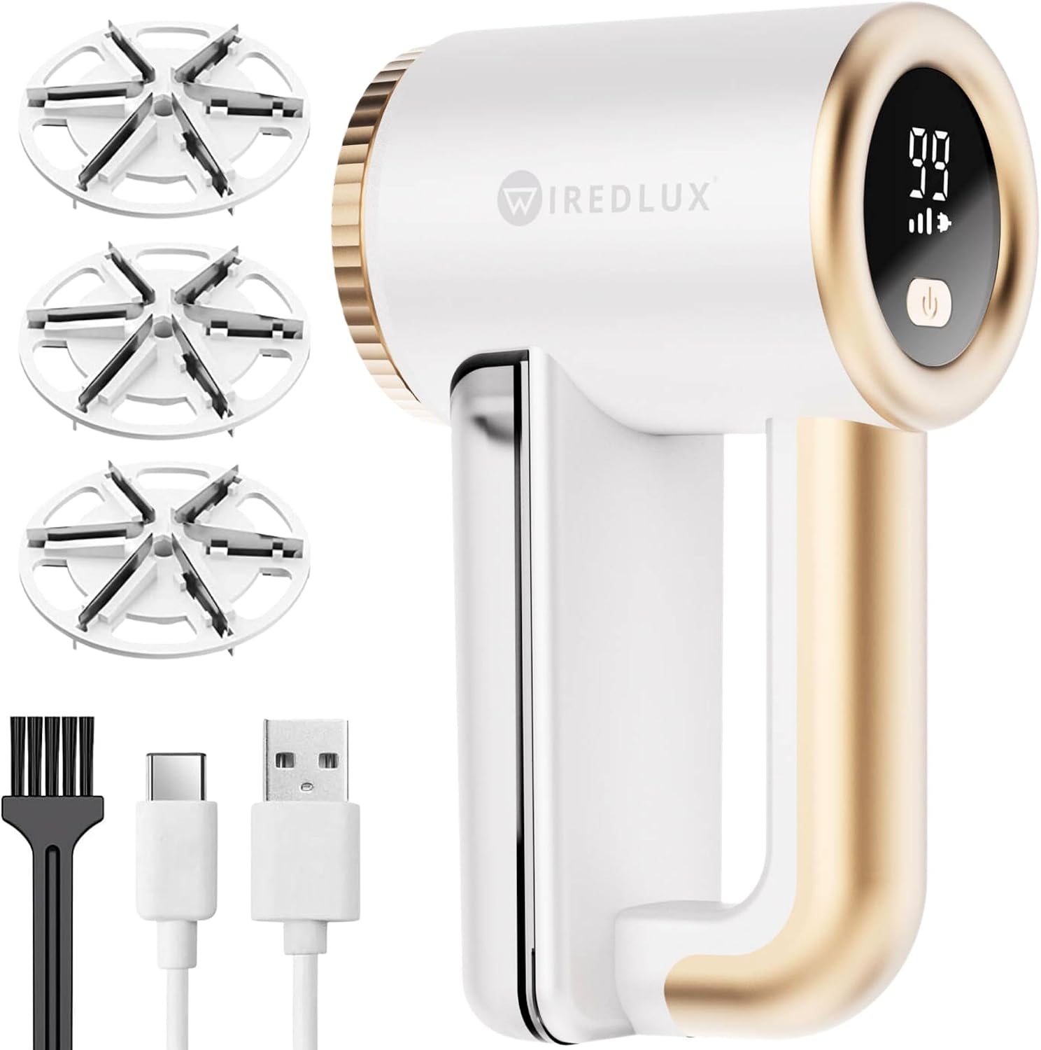 Electric Lint Remover WiredLux - Rechargeable Fabric Shaver Bobble Remover for Clothes & Furniture - Adjustable 3-Speed, 6-Leaf Blade, USB Charging, Debobbler with Dual Protection