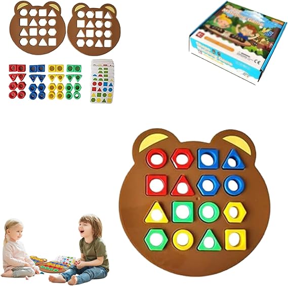 Shape Matching Game, Geometric Shape Quick Matching Board Game, Cute Bear Shaped Checkerboard Interactive Board Games for Two Players