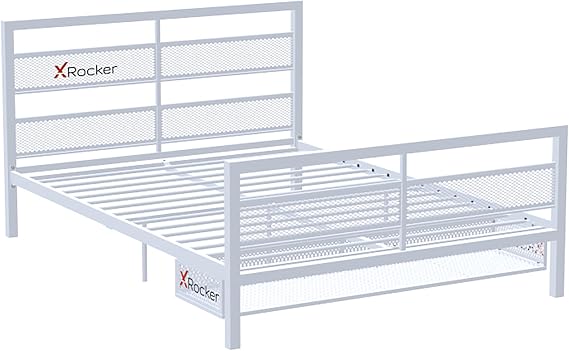 X Rocker Basecamp Gaming Bed, Metal Mesh Frame, Sleek Modern Design, 2110601, 77.64" x 56.3" x 36.22", Full Size, White
