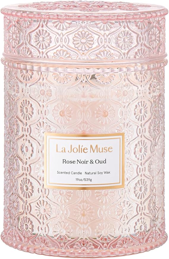LA JOLIE MUSE Rose Noir & Oud Scented Candles for Home, 19 oz Natural Soy