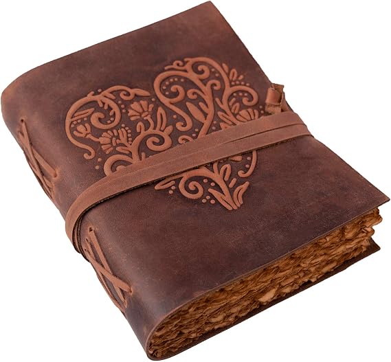 Leather Journal, Beautiful Heart Embossed Journals for Women, Deckle Edge Vintage Paper Leather Journals for Women | Vintage Journal, Writing Journals for Women, 240 Pages of Antique Paper, Old Paper