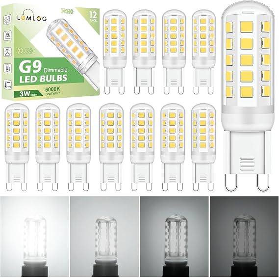 G9 Led Bulbs Cool White, 3W Light Bulbs, Equivalent to 30-40W Halogen, 340Lm, 220-240V No Flicker Dimmable Energy Savingor Lighting Decor 12 Pack
