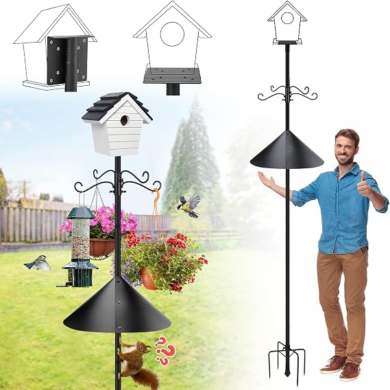PAMASE 95" Adjustable Bird Feeder Pole with Squirrel Baffle