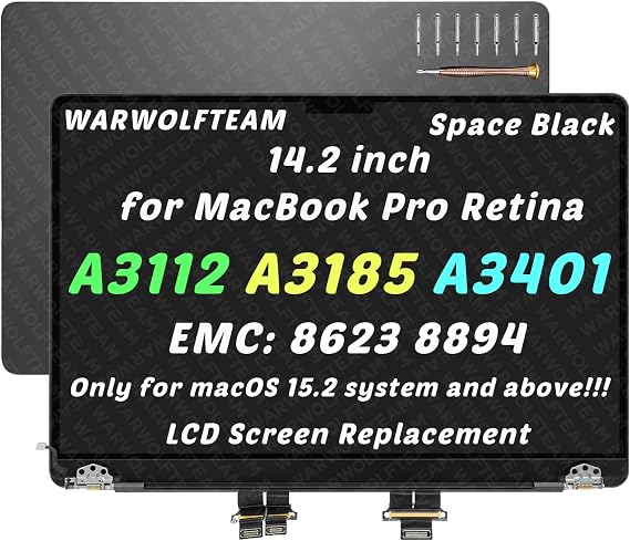 for MacBook Pro A3112 A3185 A3401 LCD Screen Assembly, BLK