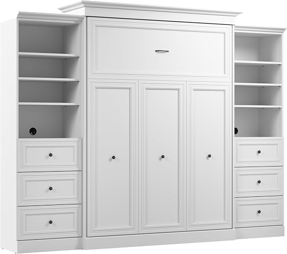 Bestar Queen Murphy Bed with 2 Closet Organizers, White, Versatile, 115W