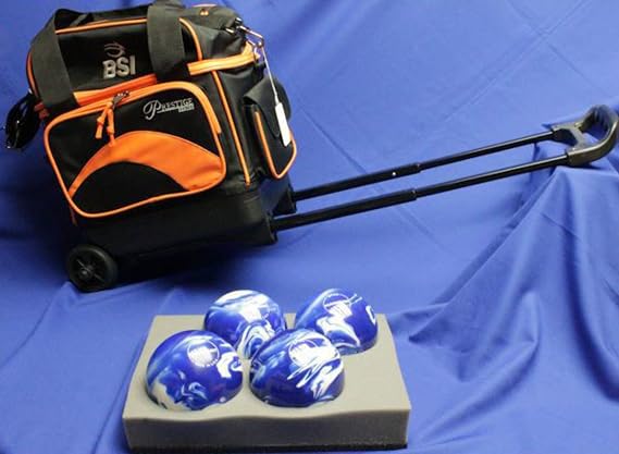 BuyBocceBalls Listing - BSI Roller Bowling Ball Bag - 4 Candlepin or Duckpin Balls - Black & Orange