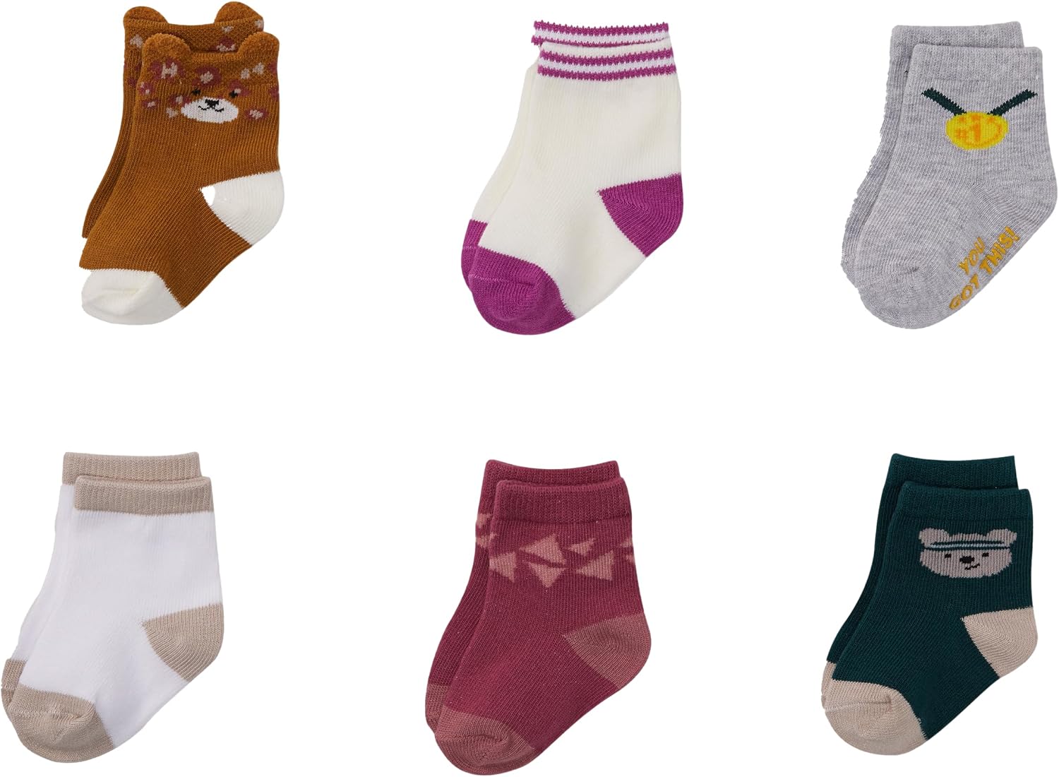 Goldbug Allyson Felix Critter Crew Cotton Baby Socks - 6-Pack Unisex Infant Socks