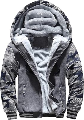 EISHOW Plus Size Mens Warm Winter Hoodie Fleece Suit Coat Full Zip Up Plus Velvet Thick Zipper Sweater Parka Jacket Outwear