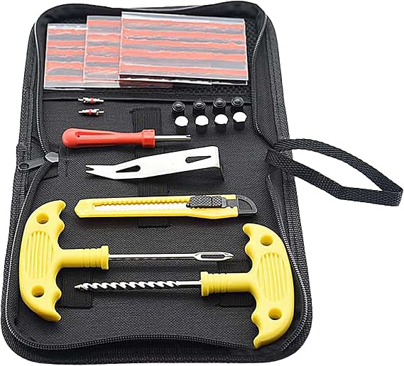 Tire Plug Kit, Car Tire Patch Kit, 32PCS Heavy Duty Tire Repair Tools with Adhesive Strips, Tire Repair Needles, Valve Core Tools, Steel Spiral Needles, Etc, Tire Repair Kit for Automobiles