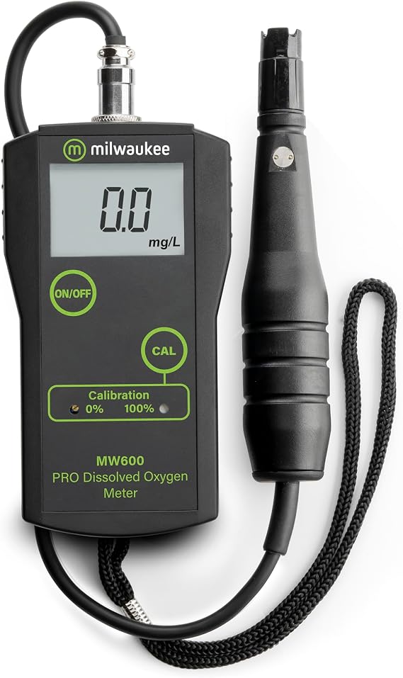 Milwaukee MW600 LED Economy Portable Dissolved Oxygen Meter with 2 Point Manual Calibration, 0.0 - 19.0 mg/L, 0.1 mg/L Resolution, +/-1.5 percent Accuracy, 100 Percent Saturation Range
