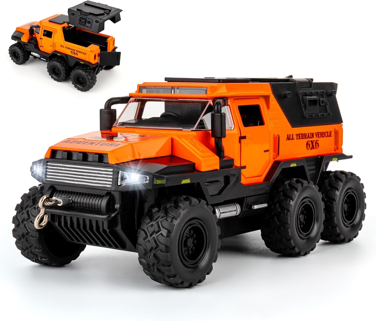 1/32 Scale Conqueror Armored Vehicle Diecast Model, Pull Back Off Road Toy Car with Sound & Light, Collectible Model Car, Birthday Gift for Boys Girls Adult Collectors, Orange