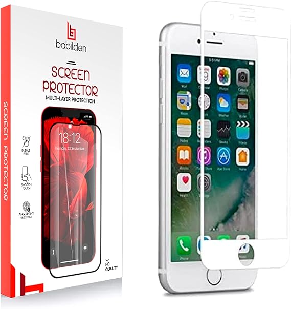 BABYLON Designed for Apple Iphone 8 End-to-End Coverage Full Protection Durable Tempered Glass White