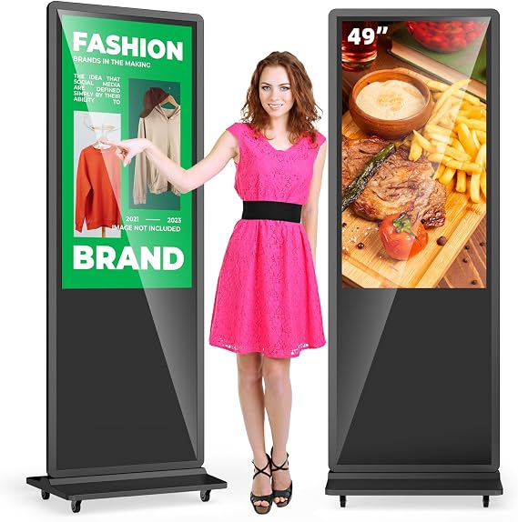 MWE 49 Inch Touchscreen Digital Signage Display Kiosk, LCD Totem Advertising Display Screen with 4 Wheels, Android System, Suitable for Retail Shop, Restaurant, Shopping Mall and Commercial Center