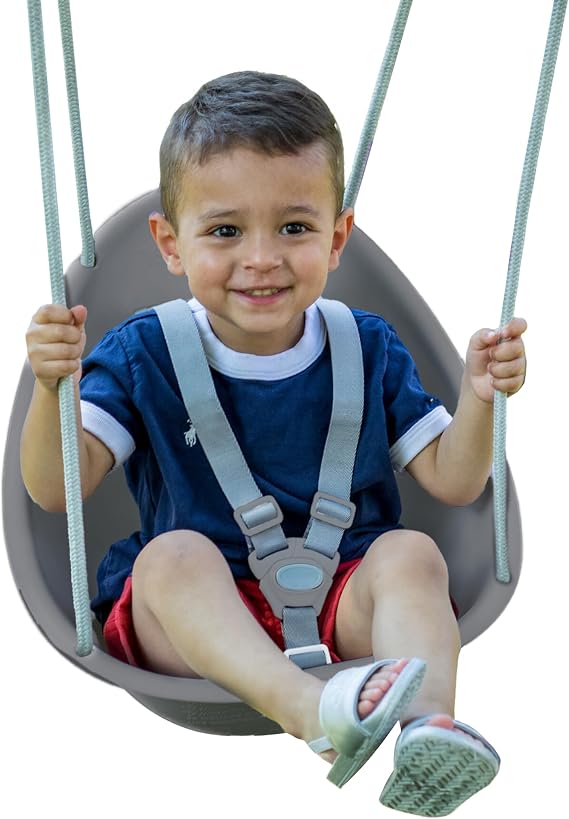 Swurfer Coconut Toddler Swing Comfy Baby Swing Outdoor, 3- Point Adjustable Safety Harness, Secure, Safe Quick Click Locking System, Blister-Free Rope, Easy Installation, Ages 6-36 Months