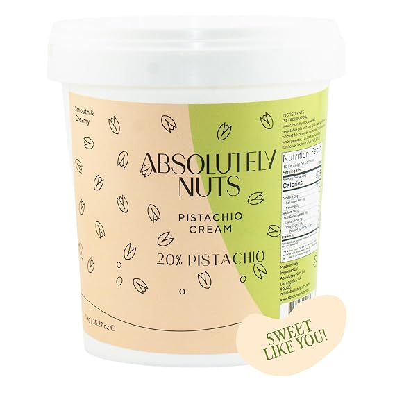 Absolutely Nuts 20% Pistachio Cream Authentic Italian Pistachio Butter & Paste, Gourmet Spread & Filling with Balanced Sweetness for Desserts, Made in Italy, 2.2 lbs Bucket (Crema de Pistacho)