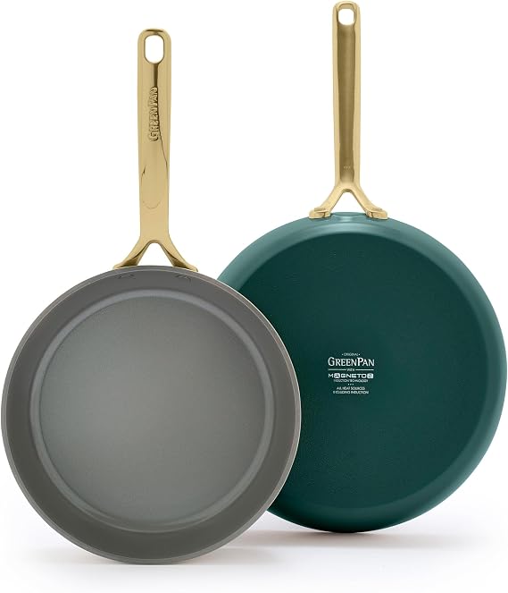 GreenPan 9.5 & 11 Ceramic Nonstick Frying Pan Skillet Set, PFAS-Free, Hard Anodized Cookware, Induction Compatible & All Cooktops, Dishwasher & Oven Safe, GP5 Stay-Flat Surface, Rainforest Green