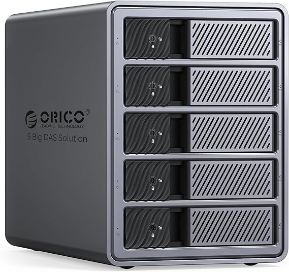 ORICO External 5bay Hard Drive Enclosure Compatible Thunderbolt 3/4 Only, Type C Hub Interface Up to 40Gbps, Support Daisy Chaining Expansion 330TB,Extra DP1.4 Port Support 4k/8k Video Output-9858T3