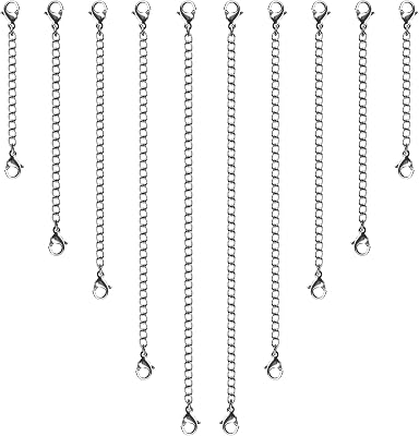 Necklace Extenders, 10Pcs Stainless Steel Silver Necklace Bracelet Anklet Extension Chains with Lobster Clasps and Closures for Jewelry Making
