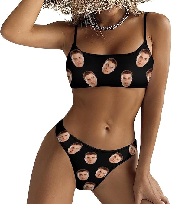 Custom Face Sexy Bikini Set, Personalized Swimsuits for Women with Husband/Boyfriend Face, Two Piece Bathing Suit, Funny Gift