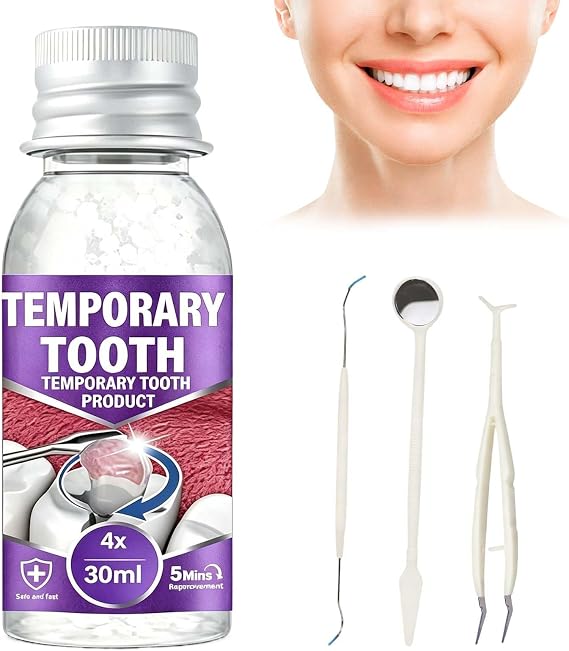 Temporary Tooth Filling Repair Kit with 3 Applicator Tools, Moldable False Teeth Beads for Temporary Fixing & Filling Missing or Broken Teeth