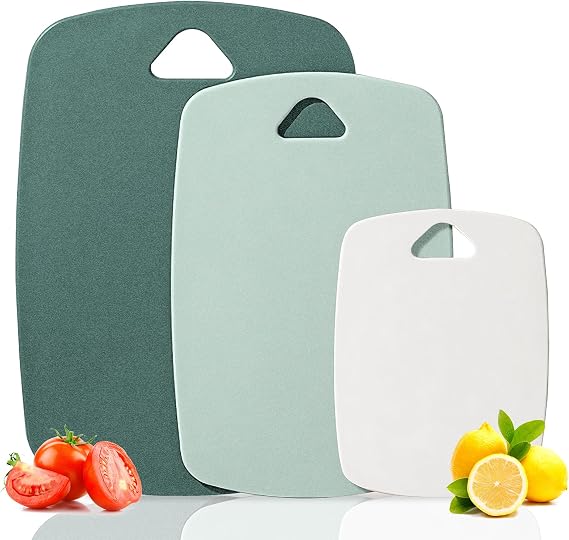 Rouceyxin Chopping Board Set, BPA Free Plastic Cutting Board, Dishwasher Safe Cutting Board, Chopping Boards for Kitchens Easy Hanging Set of 3 (Green)