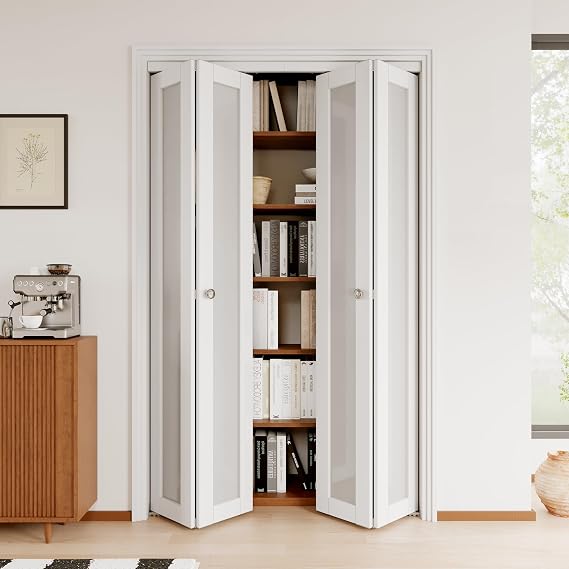 Bifold Doors for 48"x80" Opening, Frosted Glass Interior Folding Doors