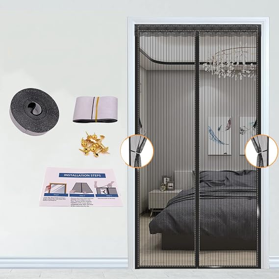 Summer New Magnetic Soft Screen Door 23x78 inchesEncryption Mute Door Curtain Home Screen Window Sand Door Magic Paste Door Curtain, No Need to Punch,Black