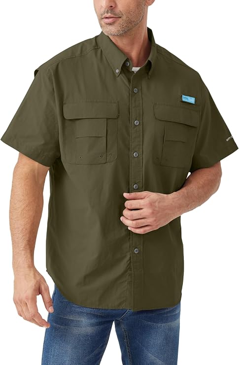 Tuna Men's Fishing Short Sleeve Shirts - UPF 50+ Sun Protection Quick-Dry Water-Resistant Button Down Outdoor Camping