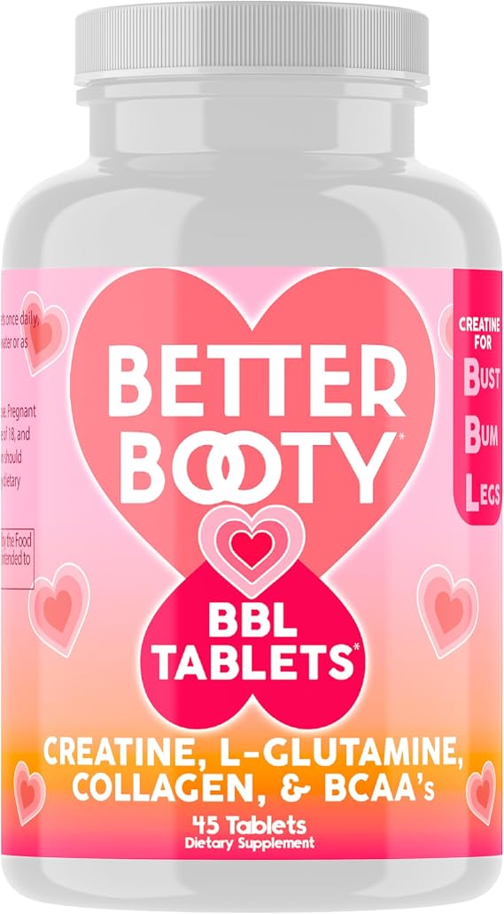 Angry Supplements Better Booty Creatine Tablets for Women, Creatine Monohydrate Pills w. L-Glutamine, Collagen, BCAA's + Hydration Blend for Energy Focus Workout Fitness Support (45ct)