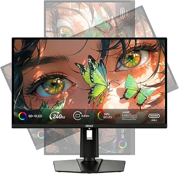 msi 27" MAG QD-OLED Gaming Monitor | 2K QHD 240Hz, 0.03ms | True Black HDR 400, 99% DCI-P3 | AMD FreeSync Premium Pro | USB-C, 2HDMI 2.1, DP 1.4a | OLED Care 2.0 | Tilt and Height Adjustable