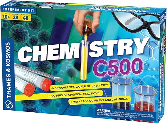 Thames & Kosmos Chemistry Chem C500 Science Kit with 28 Guided Experiments 48 Page Science Guide Parents Choice Silver Award Winner, 13.1" L x 2.6" W x 8.9" H