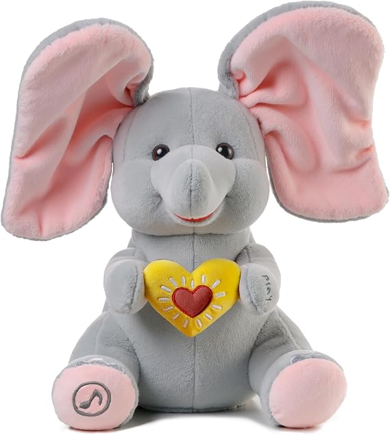 Peek a Boo Elephant, Interactive Elephant Toy, Singing Dancing Plush Animal, Gift for Toddlers, Kids, Boys, Girls