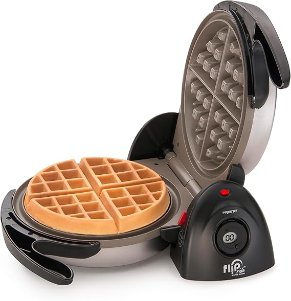 Presto 03510 Ceramic FlipSide Belgian Waffle Maker, Nonstick, Cool Touch Handles, Black