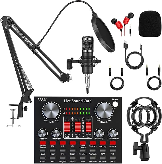 Podcast Microphone Bundle, Audio Interface With All-In-One Live Sound Card And BM-800 Tonor Microphone for Recording Broadcasting Live Streaming Youtube Tiktok