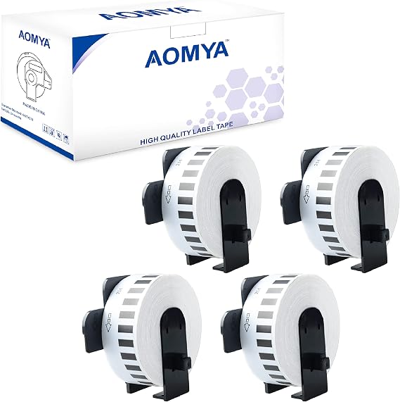 Aomya 4 Pack DK-2214 dk22214 BRO Compatible Label Paper Roll 0.47" x 100' Continuous White Film Labels Tape with 4 Reusable Cartridges use for QL-700 QL570 QL710W QL800 QL810W QL1060N...(4)