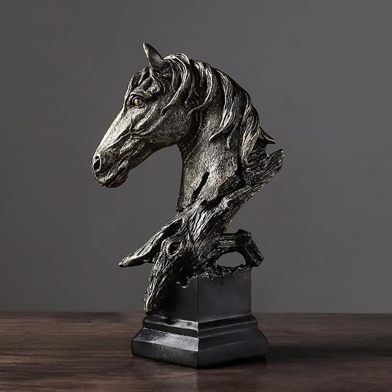Creative Art Retro Horse Head Ornament,Resin Statue Ornaments,Abstract Style Sculptures,Living Room Dining Desk Decorations,Bookshelf Decorative Objects,Office Decor(7.9"/Black)