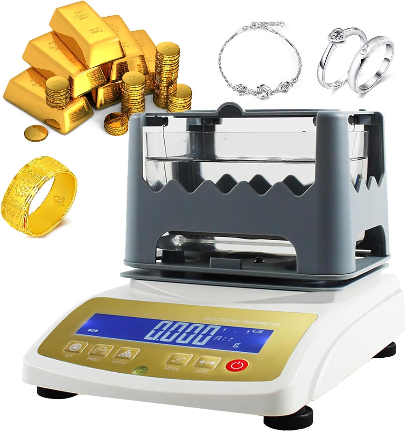 Gold Purity Tester, Gold K Value Tester, Gold Density Meter, Non-Destructive Testing, Gold, Silver, K Gold, Palladium, Platinum Authenticity Tester MDJ-300K