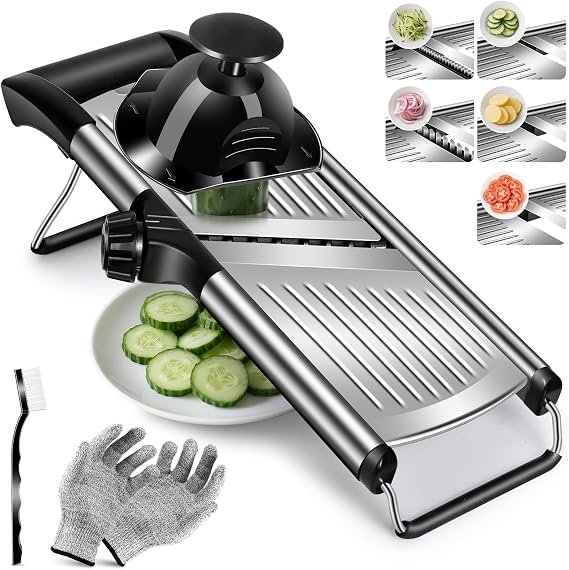 Masthome Mandoline Food Slicer Adjustable Thickness for Cheese Fruits Vegetables Stainless Steel Food Cutter Slicer Dicer with Extra Brush and Blade Guard for Kitchen
