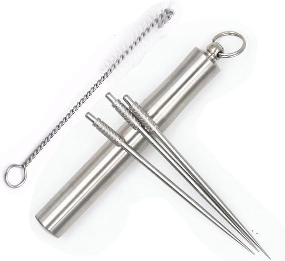 3pcs Titanium Milled Toothpick+1pc Ti Holder Key Chain Pendant W/Mini Ring