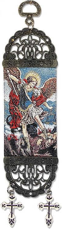 Religious Gifts St Saint Michael Archangel Icon Banner with Crosses Tapestry 7 inch