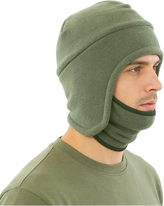 Mens Warm 2 in 1 Hat Winter Fleece Earflap Skull Sports Beanie Ski Mask