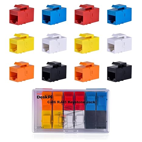 GeeekPi 12-Pack Cat6 RJ45 Keystone Jack Insert, Ethernet Keystone Jack for Patch Panel, Multicolor