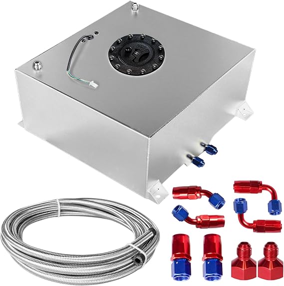 15 Gallon 60L Fuel Cell Polished with Cap/Level Sender/12FT Oil Feed Line Silver