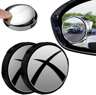 Blind Spot Mirror, 2 Pack Round HD Glass Frameless Suction Cup Car Convex Side Rear View Blindspot Car Mirror Accessories, 360 Adjustable Wide Angle Waterproof Reversing Auxiliary Mirrors Black